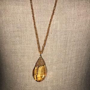 Beaded long necklace citrine color